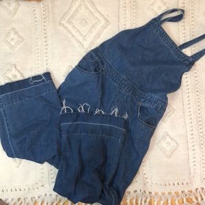 Universal Thread Wide Leg Square Neck Adjustable Strap Denim Jean Crop Overalls
